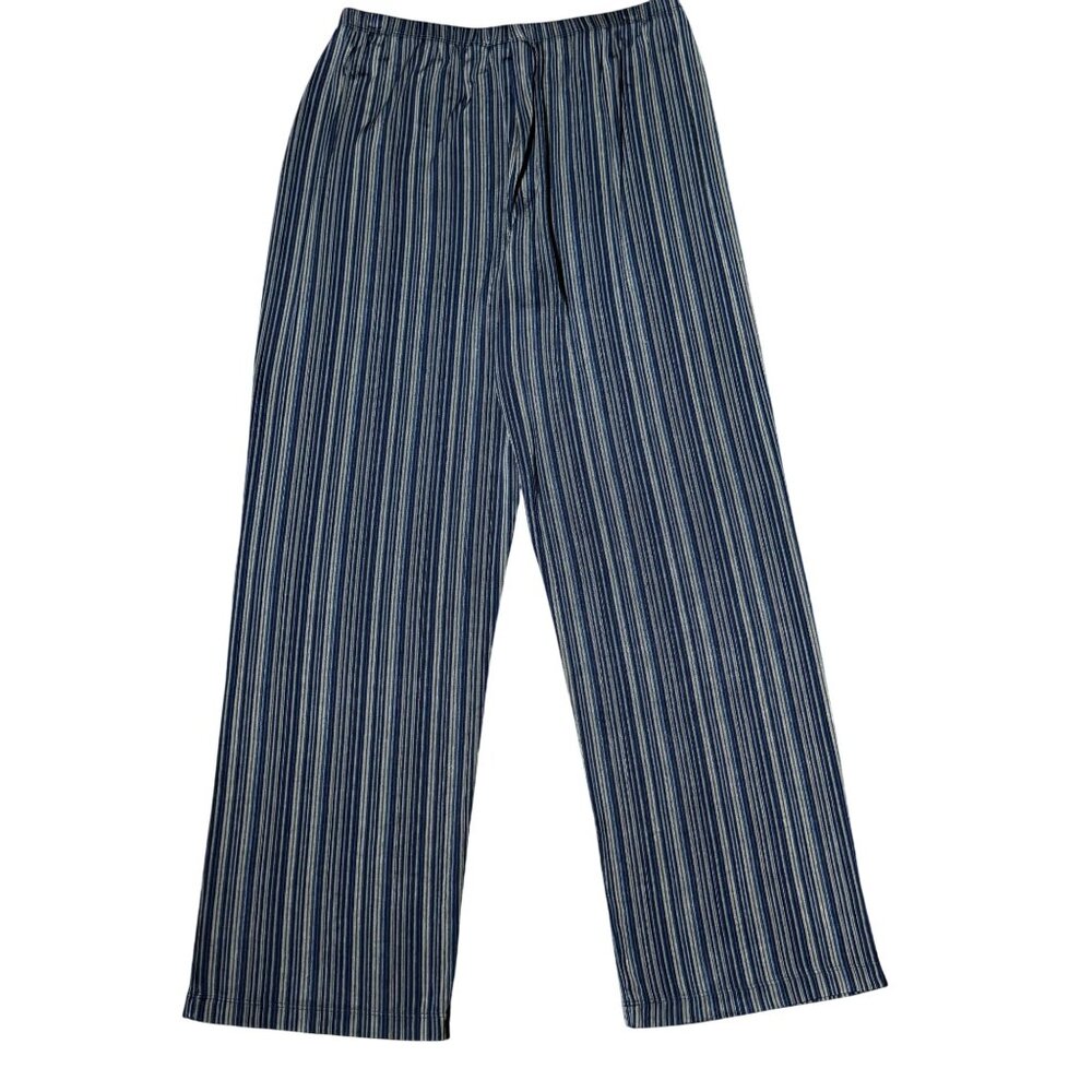 Chicos Travelers Striped Wide-Leg Palazzo Pants Size 3 Medium Blue/Brown Stretch - Picture 2 of 8